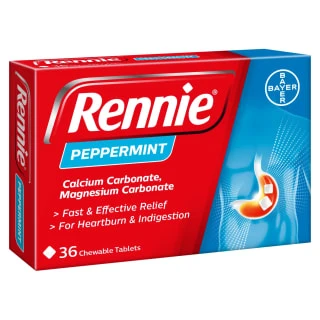 Rennie Peppermint Heartburn & Indigestion Relief Chewable Tablets 36pk 3 Rennie Peppermint Heartburn & Indigestion Relief Chewable Tablets 36pk