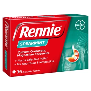 Rennie Spearmint Heartburn & Indigestion Relief Chewable Tablets 36pk 3 Rennie Spearmint Heartburn & Indigestion Relief Chewable Tablets 36pk