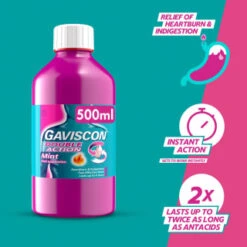 Gaviscon Double Action 500ml - Mint 12 Gaviscon Double Action 500ml - Mint -B&M Shop 384992 gaviscon 500ml double action mint liquid 3